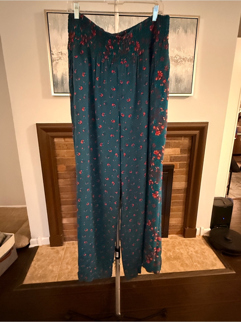 torrid Teal Floral Wide-Leg Smocked Waist Pants